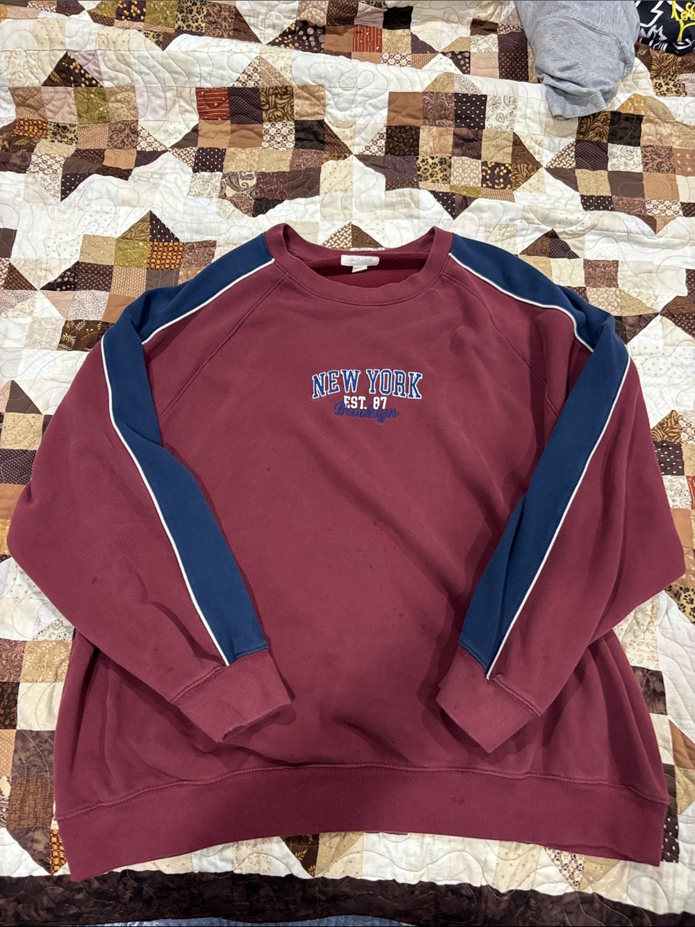 Aeropostale Maroon Crewneck with Navy Sleeve Panels